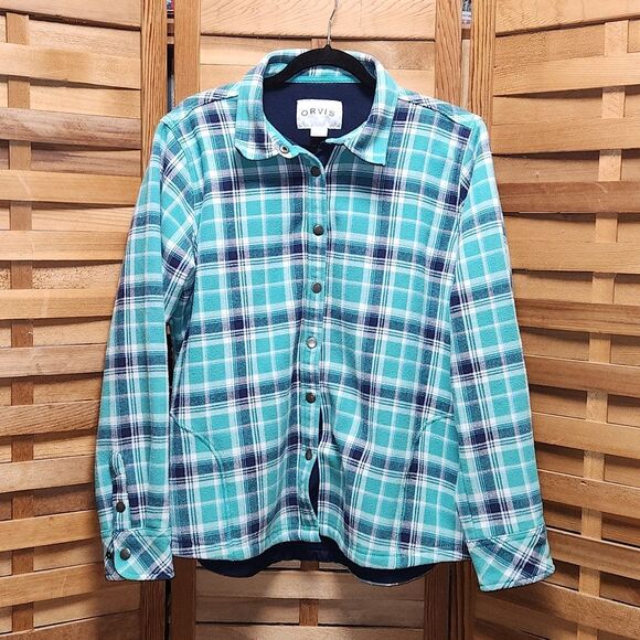 Orvis Jackets & Blazers - Orvis Green Navy Button-up Fleece Flannel Jacket Women XL Cotton Polyester